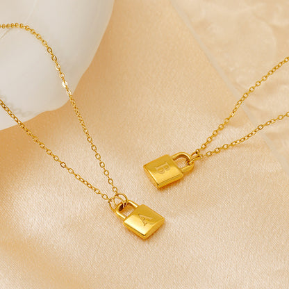 Titanium Steel Non-Fading Lock Head 26-Letter Clavicle Necklace for Women Gold Color Chain Jewelry