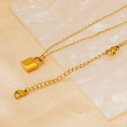 Titanium Steel Non-Fading Lock Head 26-Letter Clavicle Necklace for Women Gold Color Chain Jewelry