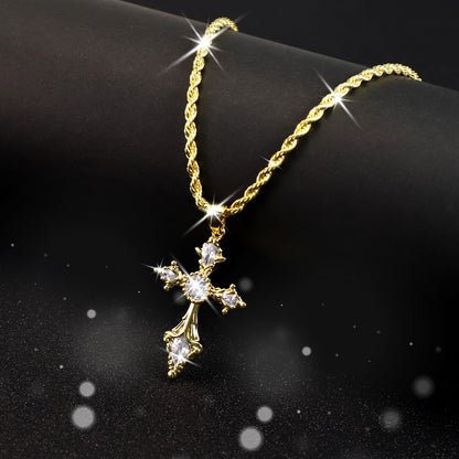 BlissBling Gold-Plated Cross Necklace 14K Gold Plated Double-Layer Chain Hypoallergenic Unisex for Daily Clothing Decoration and Special Occasions