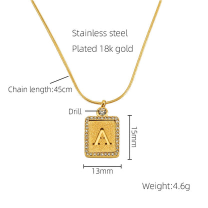 Women's Stainless Steel Pressed Sand Letter Necklace Set with Diamonds 18K Hollow Letter Pendant Clavicle Chain Jewelry