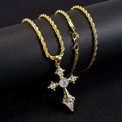 BlissBling Gold-Plated Cross Necklace 14K Gold Plated Double-Layer Chain Hypoallergenic Unisex for Daily Clothing Decoration and Special Occasions