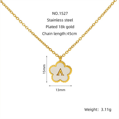 Titanium Steel Five-Petal Flower 18K 26-Letter Shell Pendant Necklace Personalized Initial A B C D Jewelry