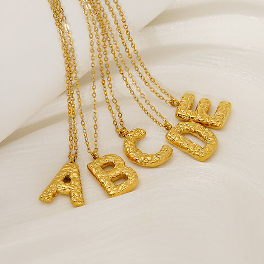 Lava-textured Letter Necklace for Women - 26-Letter Pendant, Collarbone Chain, Fade-resistant, Metal Coating, Stylish Accessory