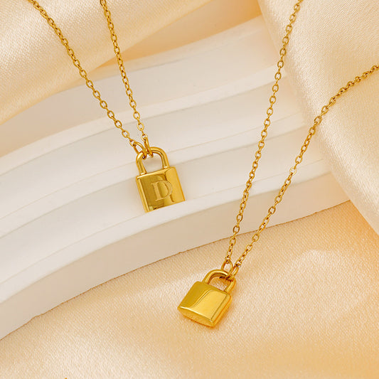 Titanium Steel Non-Fading Lock Head 26-Letter Clavicle Necklace for Women Gold Color Chain Jewelry