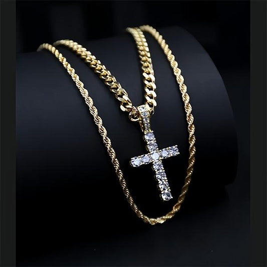 14K Gold Plated Cubic Zirconia Cross Necklace for Women and Men Cross Faith Pendant Necklaces Fashion Jewelry Gift High Quality, Black Friday Gift & Christmas Gift faith necklace