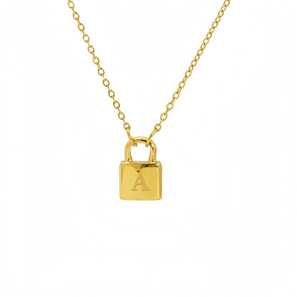 Titanium Steel Non-Fading Lock Head 26-Letter Clavicle Necklace for Women Gold Color Chain Jewelry