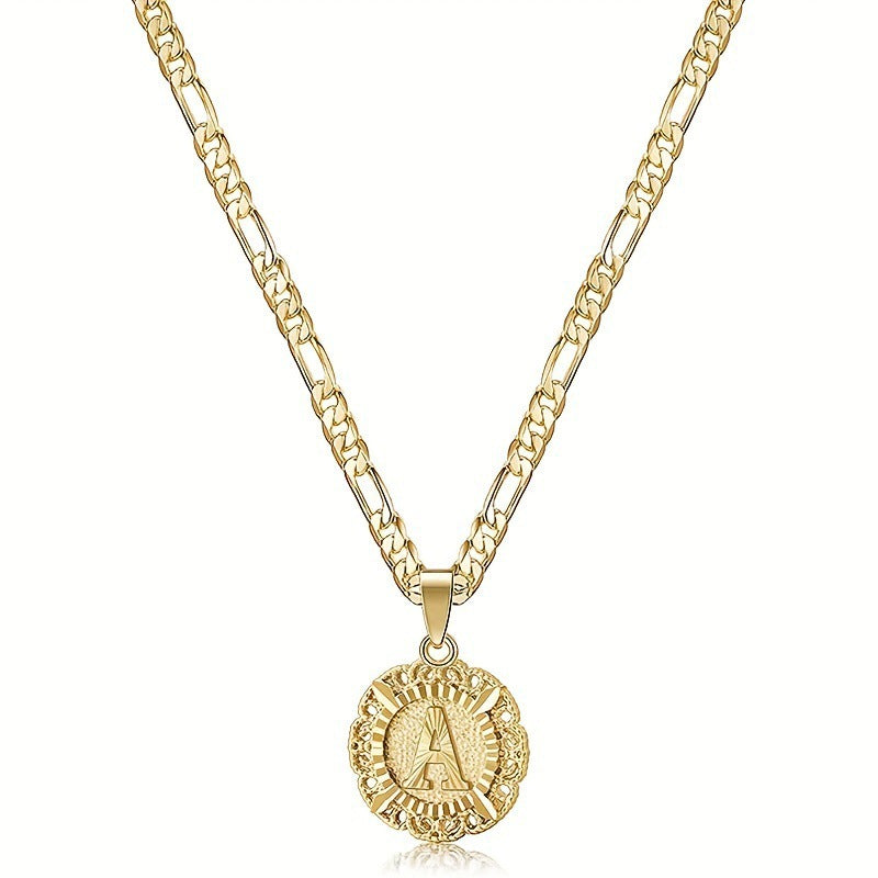 KissYan 14K Yellow Gold Plated Initial myah lh Necklace with Round Letter Pendant, Capital Monogram Alphabets A-Z, Unisex Casual Accessory Cuban Link Chain Cuban Link Chain Cuban Link Chain