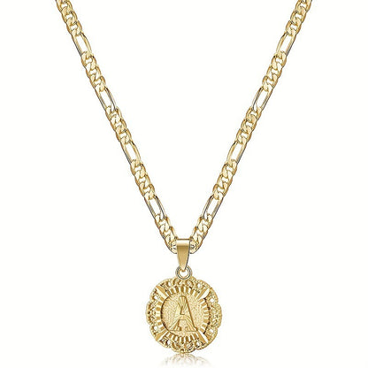 KissYan 14K Yellow Gold Plated Initial myah lh Necklace with Round Letter Pendant, Capital Monogram Alphabets A-Z, Unisex Casual Accessory Cuban Link Chain Cuban Link Chain Cuban Link Chain