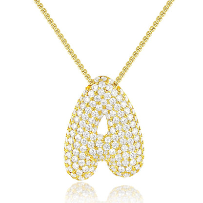 KISSYAN 14K Gold Plated Balloon Initial Pendant Box Chain Necklace Dainty Pave CZ Jewelry Gift for Women Unique Font Individuality Bold Eye-Catching Statement