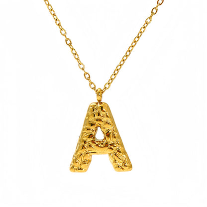 Lava-textured Letter Necklace for Women - 26-Letter Pendant, Collarbone Chain, Fade-resistant, Metal Coating, Stylish Accessory