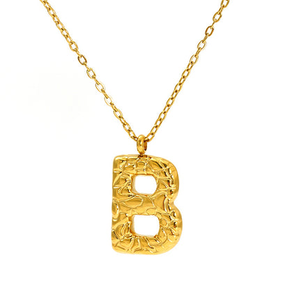 Lava-textured Letter Necklace for Women - 26-Letter Pendant, Collarbone Chain, Fade-resistant, Metal Coating, Stylish Accessory
