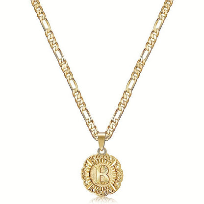 KissYan 14K Yellow Gold Plated Initial myah lh Necklace with Round Letter Pendant, Capital Monogram Alphabets A-Z, Unisex Casual Accessory Cuban Link Chain Cuban Link Chain Cuban Link Chain