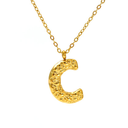 Lava-textured Letter Necklace for Women - 26-Letter Pendant, Collarbone Chain, Fade-resistant, Metal Coating, Stylish Accessory