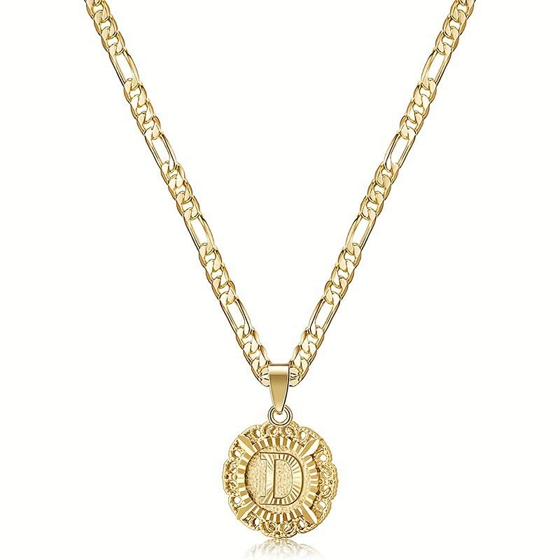 KissYan 14K Yellow Gold Plated Initial myah lh Necklace with Round Letter Pendant, Capital Monogram Alphabets A-Z, Unisex Casual Accessory Cuban Link Chain Cuban Link Chain Cuban Link Chain