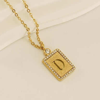 Women's Stainless Steel Pressed Sand Letter Necklace Set with Diamonds 18K Hollow Letter Pendant Clavicle Chain Jewelry