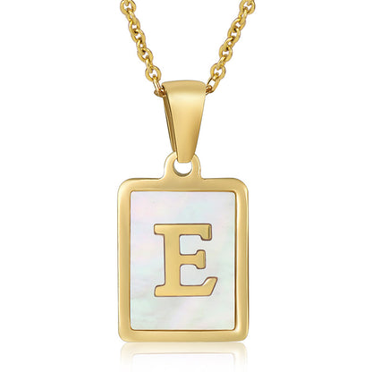 18K Plated Chain Necklaces Male Square Natural Shell Initial Letters Pendant Stainless Steel Jewelry for Women Gifts