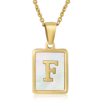 18K Plated Chain Necklaces Male Square Natural Shell Initial Letters Pendant Stainless Steel Jewelry for Women Gifts
