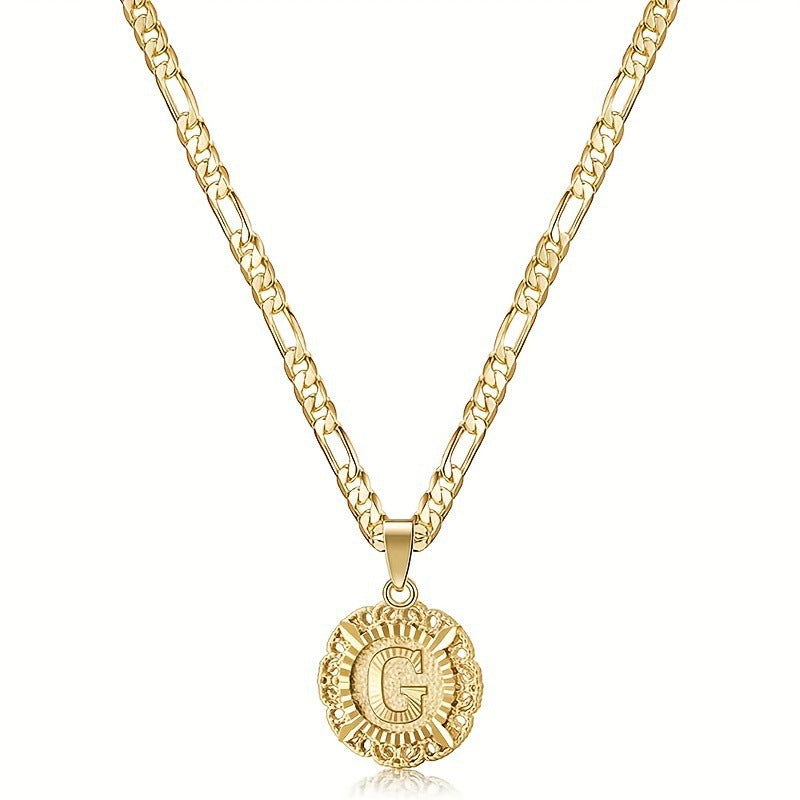 KissYan 14K Yellow Gold Plated Initial myah lh Necklace with Round Letter Pendant, Capital Monogram Alphabets A-Z, Unisex Casual Accessory Cuban Link Chain Cuban Link Chain Cuban Link Chain