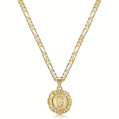 KissYan 14K Yellow Gold Plated Initial myah lh Necklace with Round Letter Pendant, Capital Monogram Alphabets A-Z, Unisex Casual Accessory Cuban Link Chain Cuban Link Chain Cuban Link Chain