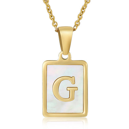 18K Plated Chain Necklaces Male Square Natural Shell Initial Letters Pendant Stainless Steel Jewelry for Women Gifts