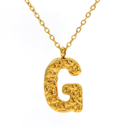 Lava-textured Letter Necklace for Women - 26-Letter Pendant, Collarbone Chain, Fade-resistant, Metal Coating, Stylish Accessory
