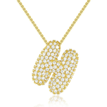 KISSYAN 14K Gold Plated Balloon Initial Pendant Box Chain Necklace Dainty Pave CZ Jewelry Gift for Women Unique Font Individuality Bold Eye-Catching Statement