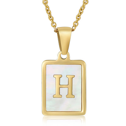 18K Plated Chain Necklaces Male Square Natural Shell Initial Letters Pendant Stainless Steel Jewelry for Women Gifts