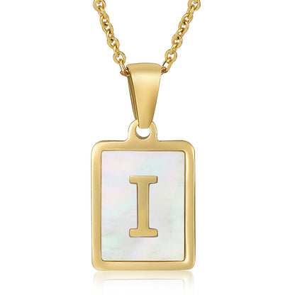 18K Plated Chain Necklaces Male Square Natural Shell Initial Letters Pendant Stainless Steel Jewelry for Women Gifts