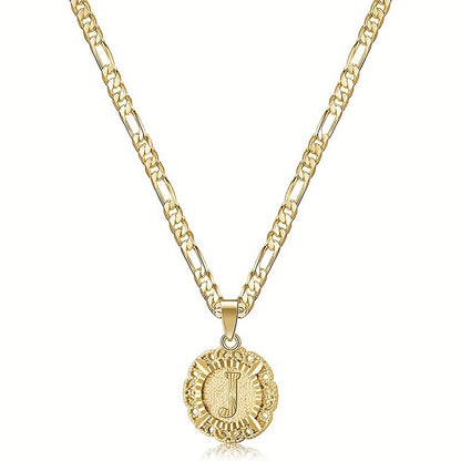 KissYan 14K Yellow Gold Plated Initial myah lh Necklace with Round Letter Pendant, Capital Monogram Alphabets A-Z, Unisex Casual Accessory Cuban Link Chain Cuban Link Chain Cuban Link Chain