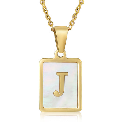 18K Plated Chain Necklaces Male Square Natural Shell Initial Letters Pendant Stainless Steel Jewelry for Women Gifts