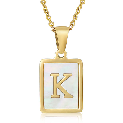18K Plated Chain Necklaces Male Square Natural Shell Initial Letters Pendant Stainless Steel Jewelry for Women Gifts
