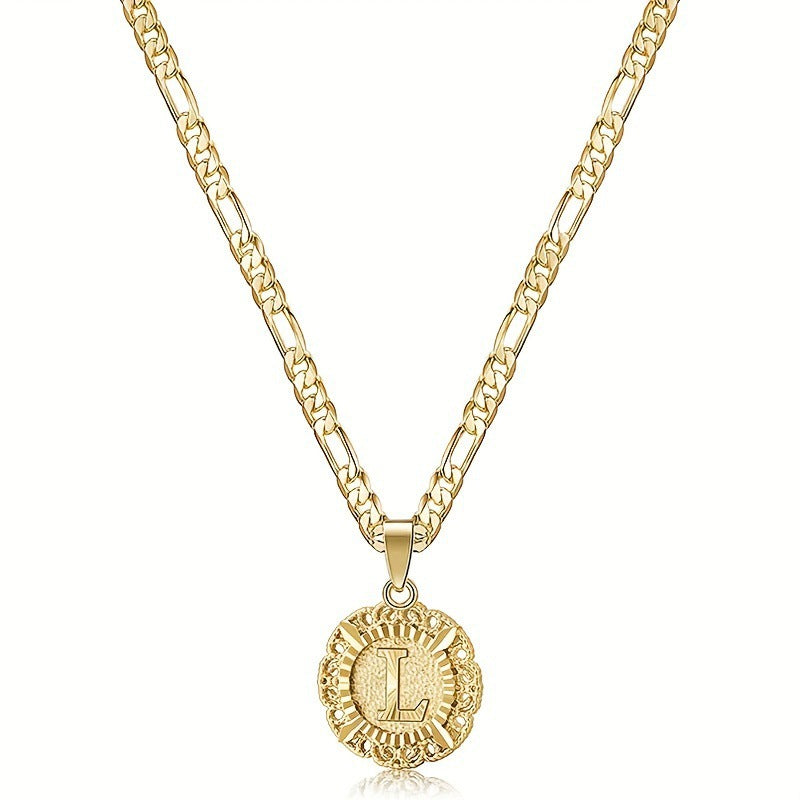 KissYan 14K Yellow Gold Plated Initial myah lh Necklace with Round Letter Pendant, Capital Monogram Alphabets A-Z, Unisex Casual Accessory Cuban Link Chain Cuban Link Chain Cuban Link Chain