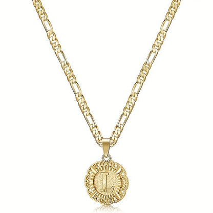 KissYan 14K Yellow Gold Plated Initial myah lh Necklace with Round Letter Pendant, Capital Monogram Alphabets A-Z, Unisex Casual Accessory Cuban Link Chain Cuban Link Chain Cuban Link Chain