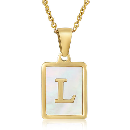 18K Plated Chain Necklaces Male Square Natural Shell Initial Letters Pendant Stainless Steel Jewelry for Women Gifts