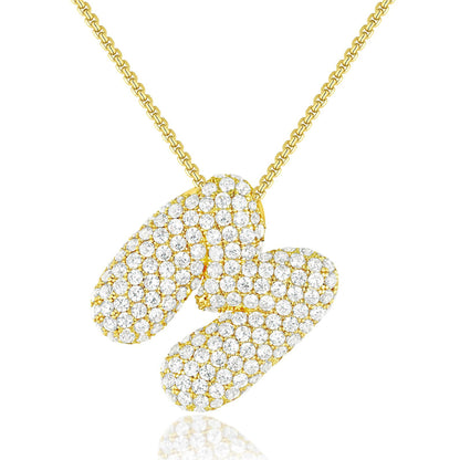 KISSYAN 14K Gold Plated Balloon Initial Pendant Box Chain Necklace Dainty Pave CZ Jewelry Gift for Women Unique Font Individuality Bold Eye-Catching Statement