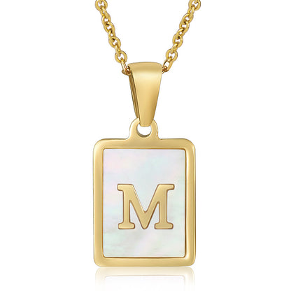 18K Plated Chain Necklaces Male Square Natural Shell Initial Letters Pendant Stainless Steel Jewelry for Women Gifts