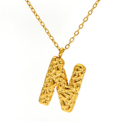 Lava-textured Letter Necklace for Women - 26-Letter Pendant, Collarbone Chain, Fade-resistant, Metal Coating, Stylish Accessory