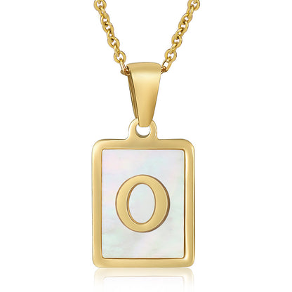 18K Plated Chain Necklaces Male Square Natural Shell Initial Letters Pendant Stainless Steel Jewelry for Women Gifts