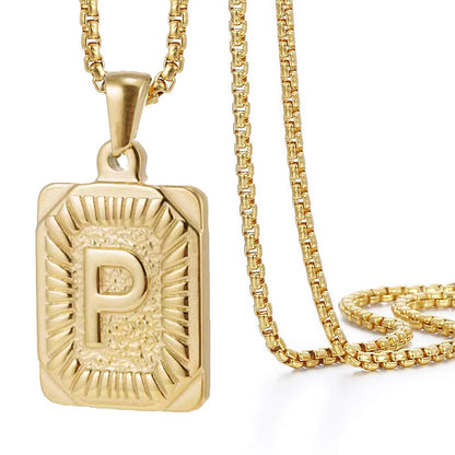 Initial A-Z Letter Pendant Necklace Mens Womens Capital Letter Yellow Gold Plated Stainless Steel Box Chain 22inch