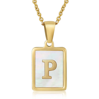 18K Plated Chain Necklaces Male Square Natural Shell Initial Letters Pendant Stainless Steel Jewelry for Women Gifts