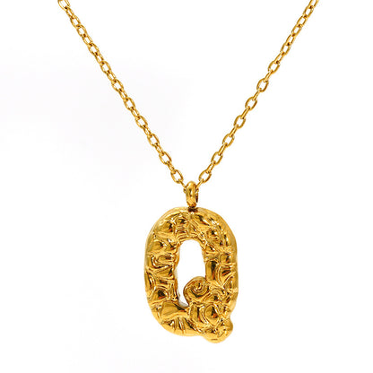 Lava-textured Letter Necklace for Women - 26-Letter Pendant, Collarbone Chain, Fade-resistant, Metal Coating, Stylish Accessory