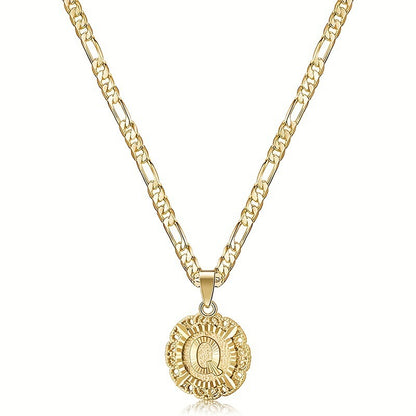 KissYan 14K Yellow Gold Plated Initial myah lh Necklace with Round Letter Pendant, Capital Monogram Alphabets A-Z, Unisex Casual Accessory Cuban Link Chain Cuban Link Chain Cuban Link Chain