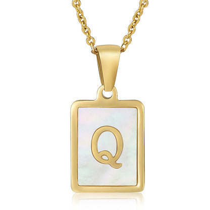 18K Plated Chain Necklaces Male Square Natural Shell Initial Letters Pendant Stainless Steel Jewelry for Women Gifts