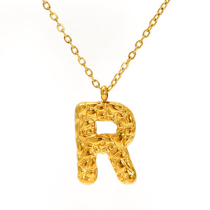 Lava-textured Letter Necklace for Women - 26-Letter Pendant, Collarbone Chain, Fade-resistant, Metal Coating, Stylish Accessory