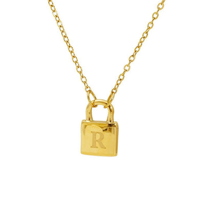Titanium Steel Non-Fading Lock Head 26-Letter Clavicle Necklace for Women Gold Color Chain Jewelry