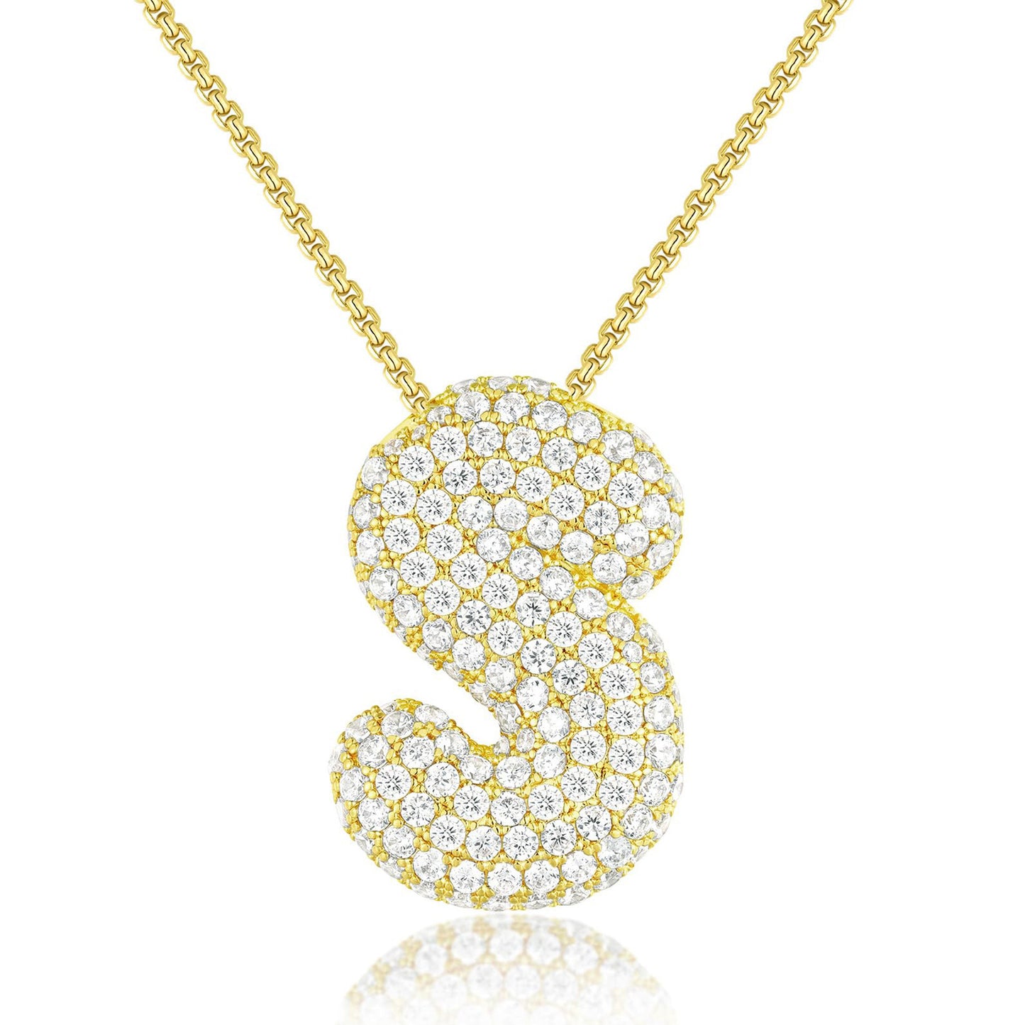 KISSYAN 14K Gold Plated Balloon Initial Pendant Box Chain Necklace Dainty Pave CZ Jewelry Gift for Women Unique Font Individuality Bold Eye-Catching Statement