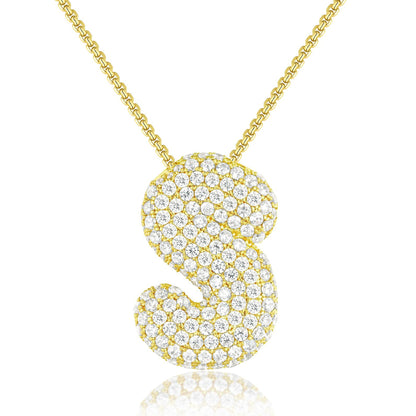 KISSYAN 14K Gold Plated Balloon Initial Pendant Box Chain Necklace Dainty Pave CZ Jewelry Gift for Women Unique Font Individuality Bold Eye-Catching Statement
