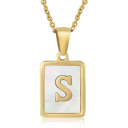 18K Plated Chain Necklaces Male Square Natural Shell Initial Letters Pendant Stainless Steel Jewelry for Women Gifts
