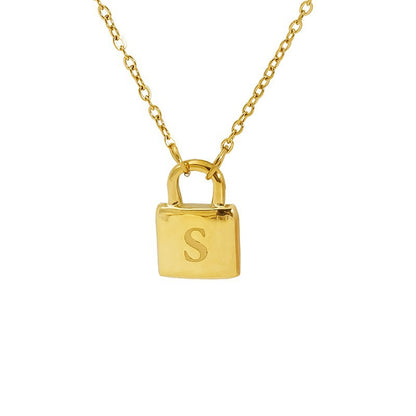 Titanium Steel Non-Fading Lock Head 26-Letter Clavicle Necklace for Women Gold Color Chain Jewelry