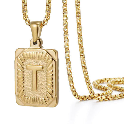 Initial A-Z Letter Pendant Necklace Mens Womens Capital Letter Yellow Gold Plated Stainless Steel Box Chain 22inch